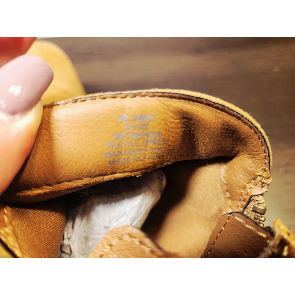 Sun + Stone Micro Suede Double Zipper Booties Boots Sz 8.5 WIDE Caramel Brown